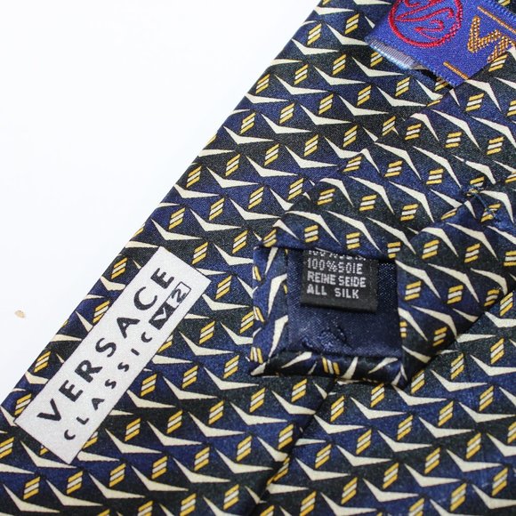 Versace V2 Blue & Gold Chevron Silk Tie, GUC - Picture 3 of 7